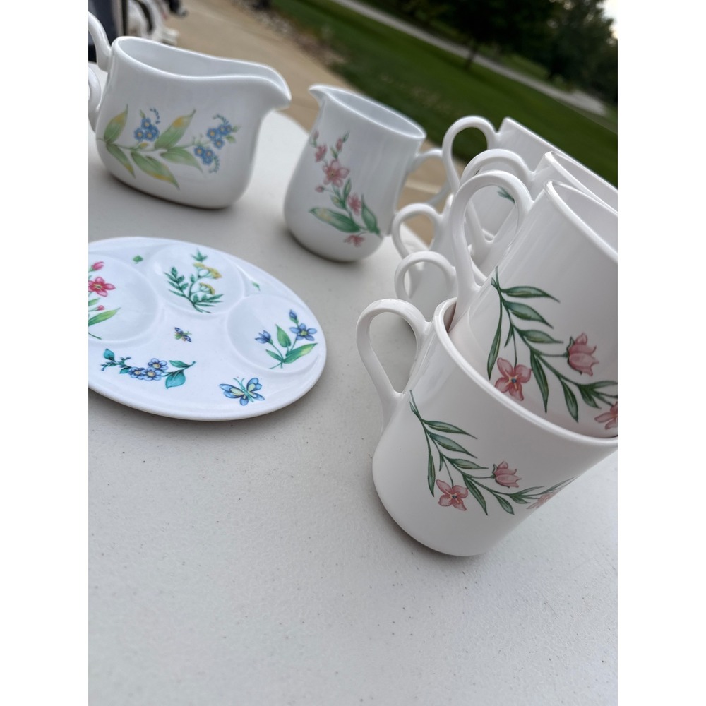 Corning Corelle Wildflower Tea Coffee Set Mugs Creamers Butterfly Plate 13pc